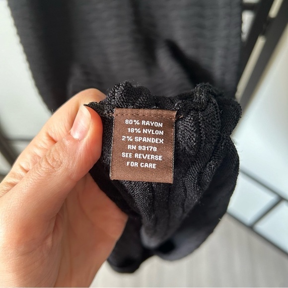 [L] Adrienne Vittadini Black Knit Bodycon Midi Dress With Sequin Beaded Neckline - Picture 11 of 11